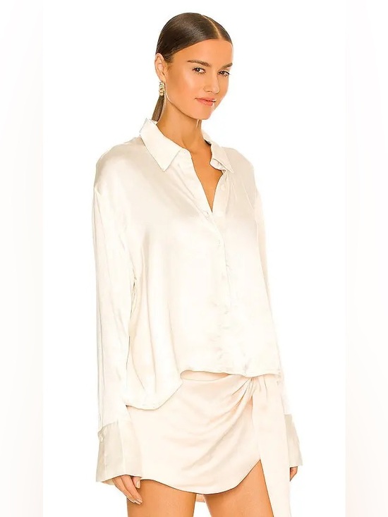 SNDYS. Tops - SNDYS. Revolve rising satin long sleeve shirt button down collared top champagne